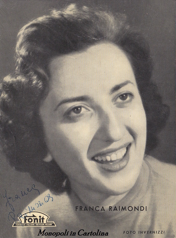 Franca Raimondi, cantante vincitrice Festival di Sanremo Monopoli Tre