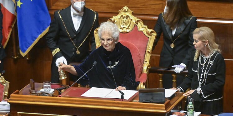 La senatrice a vita Liliana Segre parla da presidente provvisorio del Senato